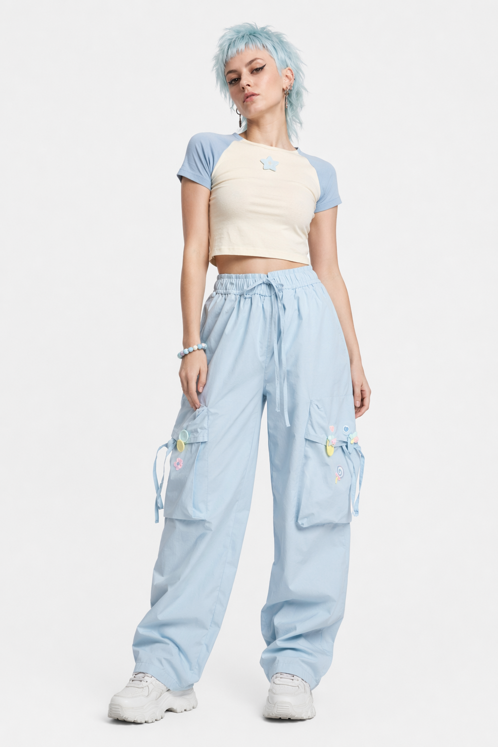 Baby Blue Kawaii Cargo Pants for a Y2K Nostalgic Look S