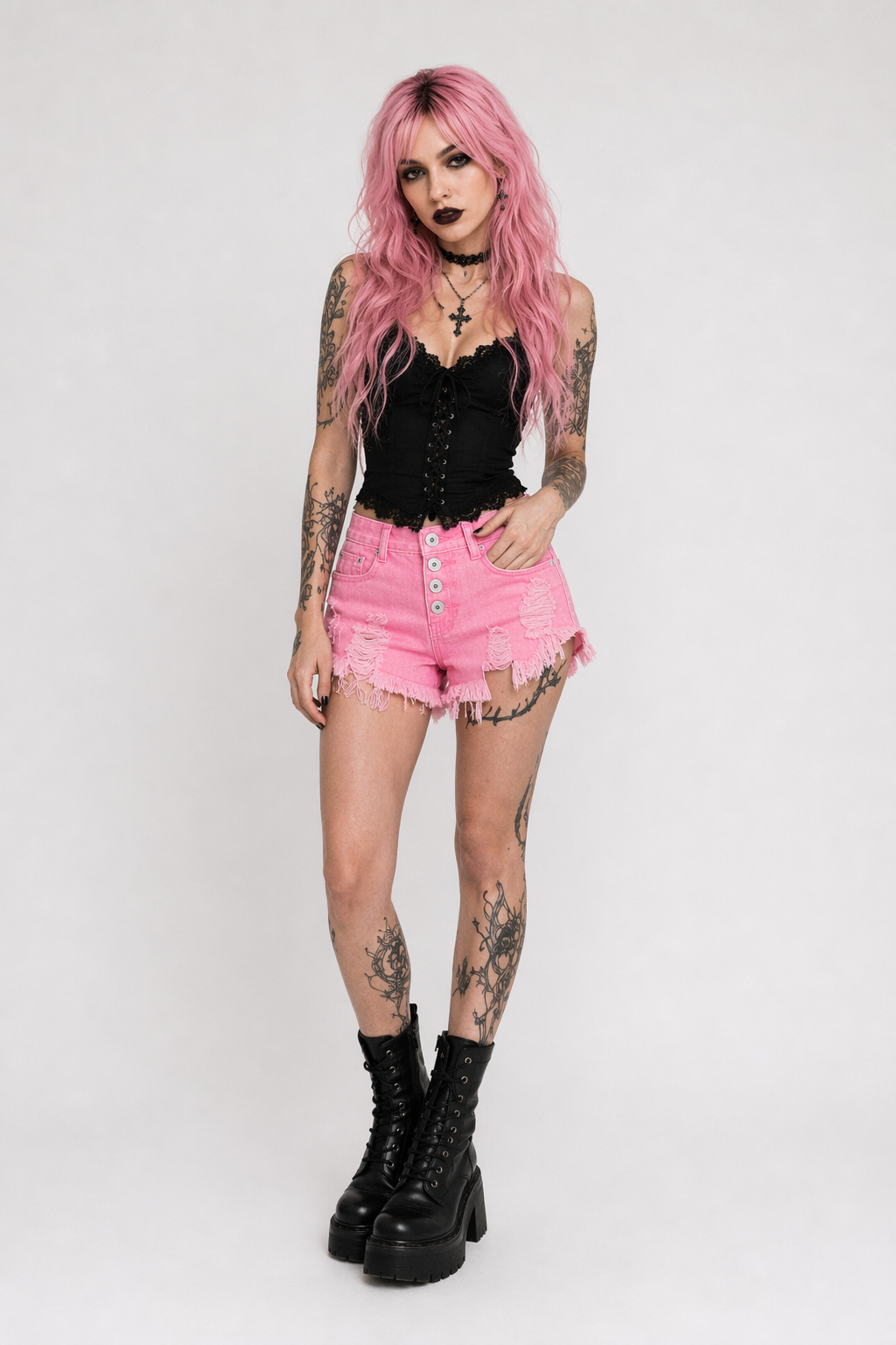 Gorgeous Distressed Acid-Washed Candy Colored Shorts Pink
