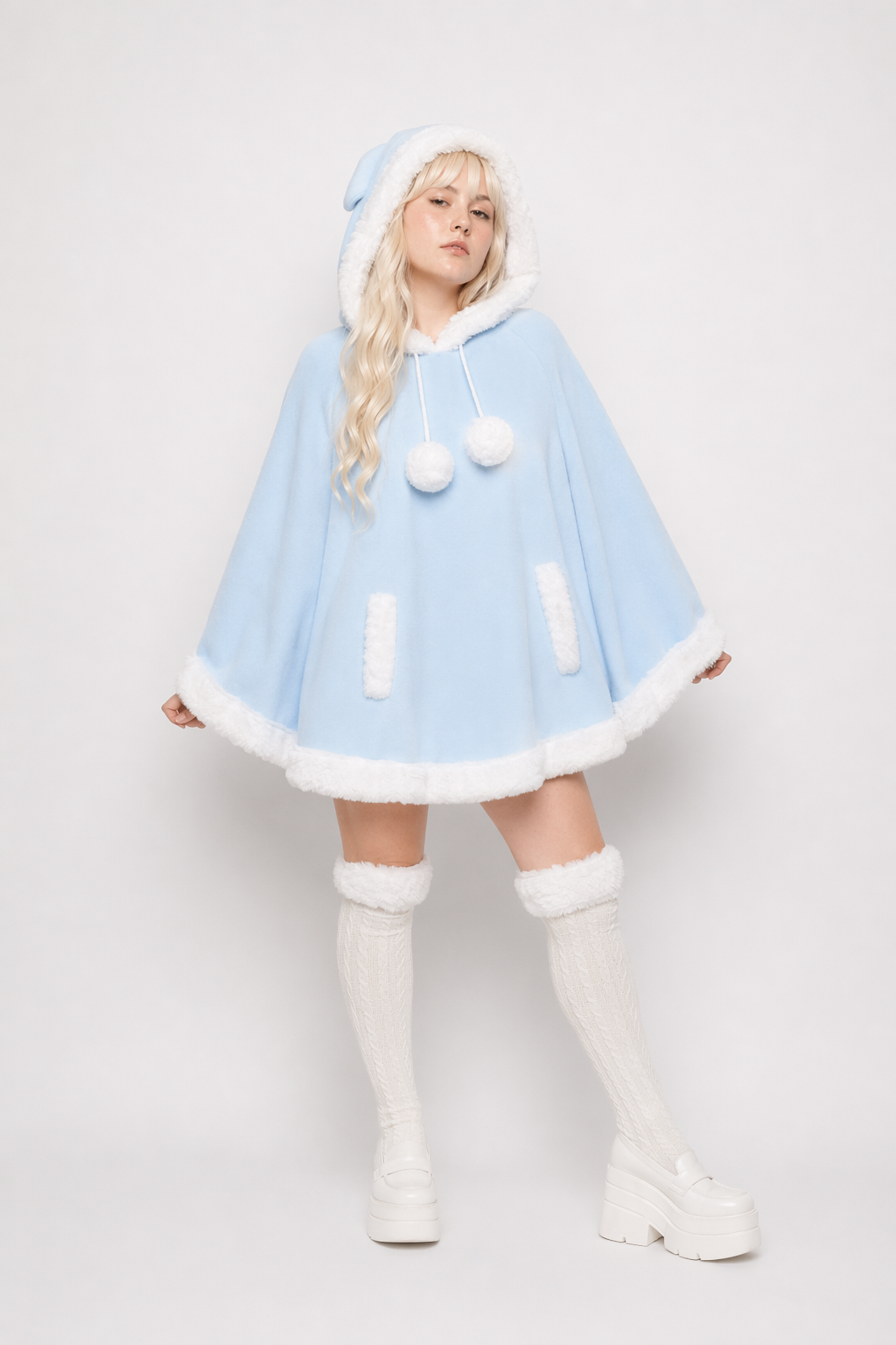 Cozy Kawaii Poncho in Assorted Colors for Daily Snuggles Light Blue