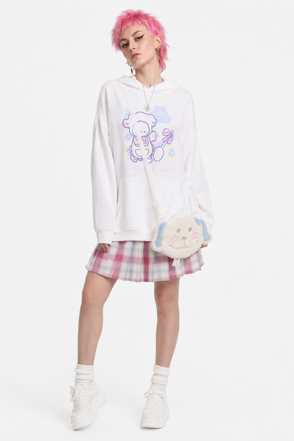 Kawaii Baby Lamb Dessert Hoodie with Sweet Details in Pastel Colors White