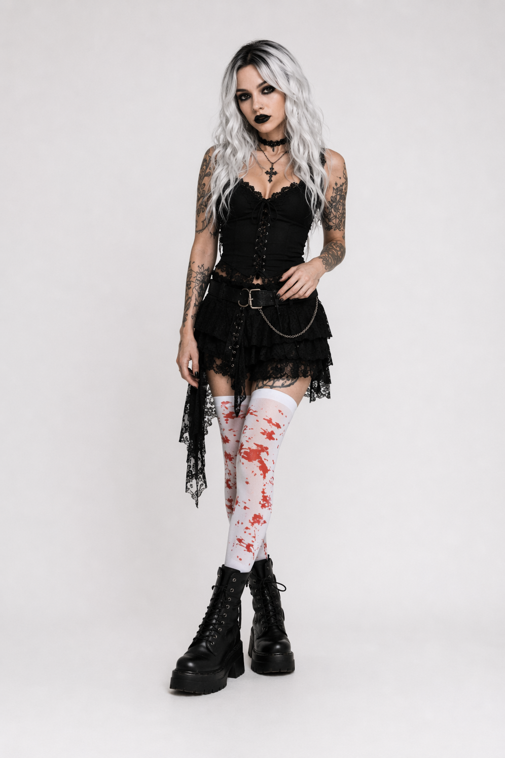 Creepy Cute Skeleton Bone Leggings for Halloween and Gothic Style Bloody Stockings