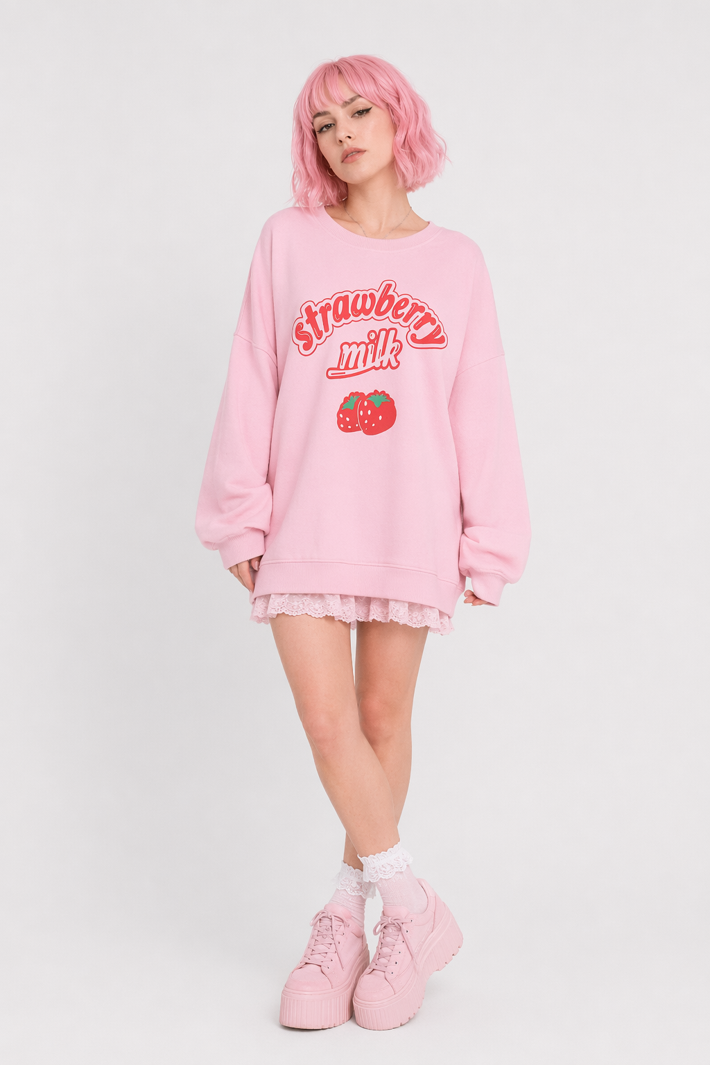 Strawberry Milk Inspired Long Sleeve Cozy Sweater M