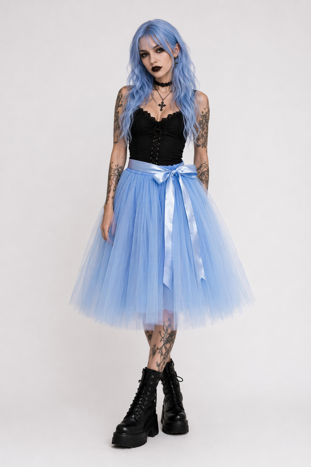 Traditional Tulle Tutu Skirts with Silk Ribbon in Various Colors Lake blue