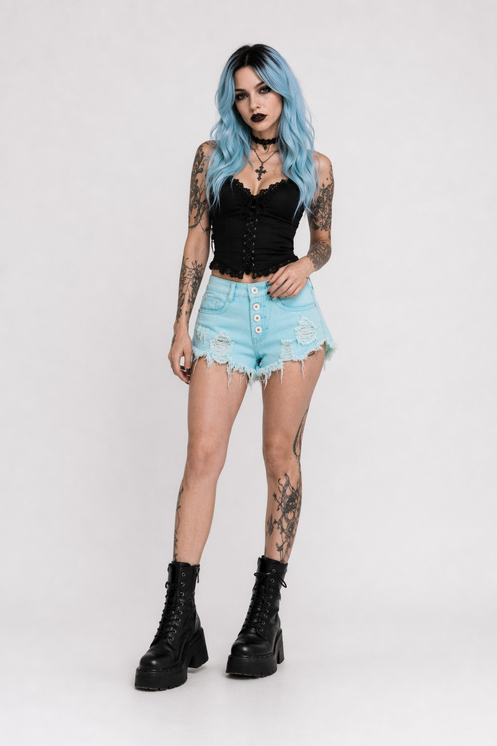 Gorgeous Distressed Acid-Washed Candy Colored Shorts Sky Blue