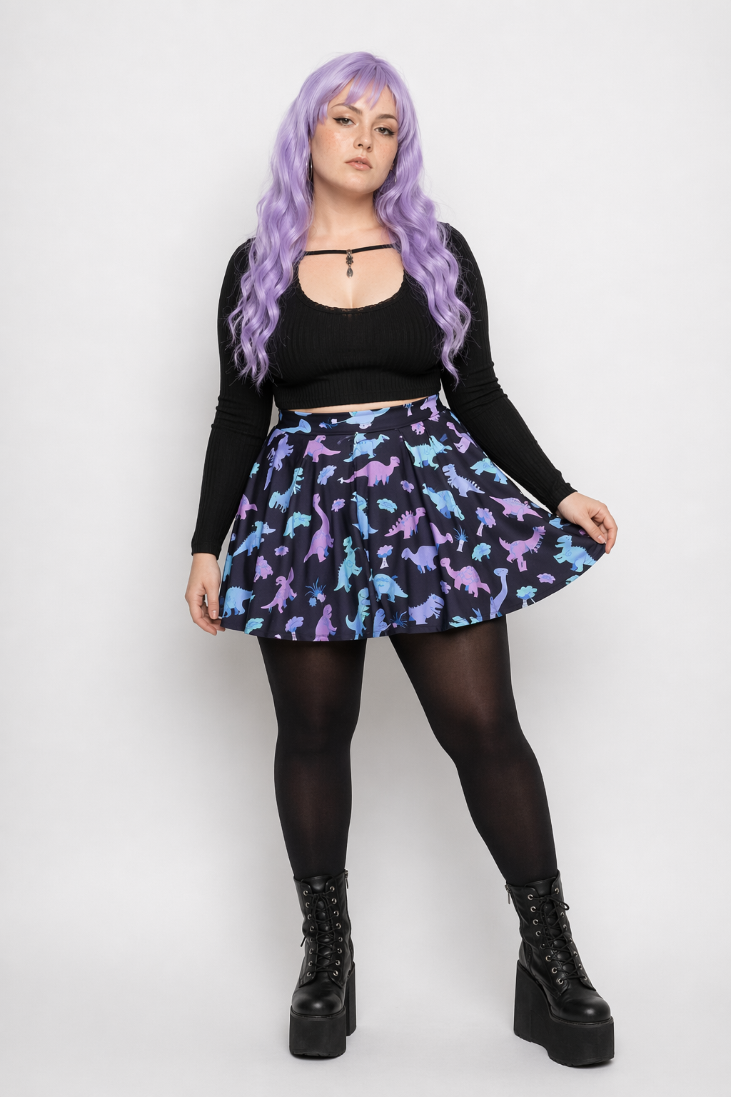 Pastel Goth Dinosaur Skirt for Cute Dino Princess Vibes M
