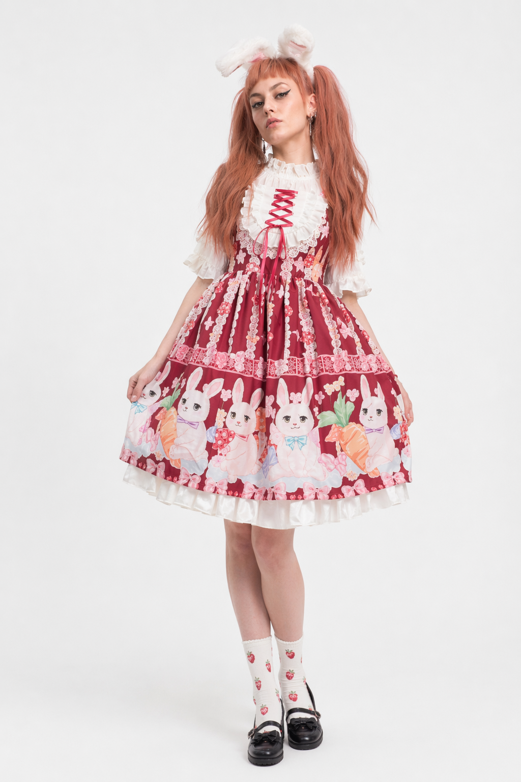 Red Bunny Parade Traditional JSK Lolita Dress for Girly Girls Red