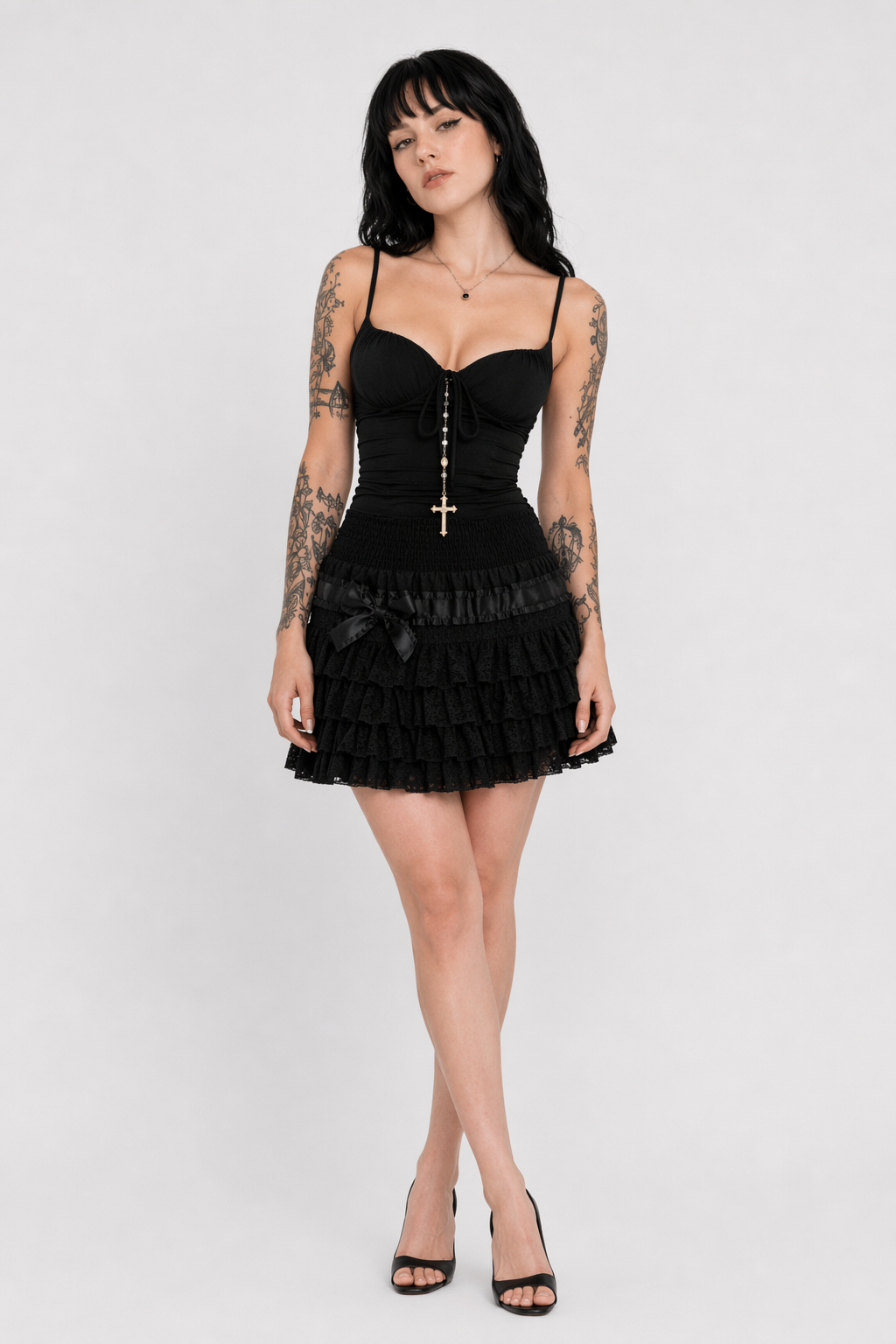 Enchanting Lace Cake Skirt in Classic Color Palette for a Dreamy Look Black