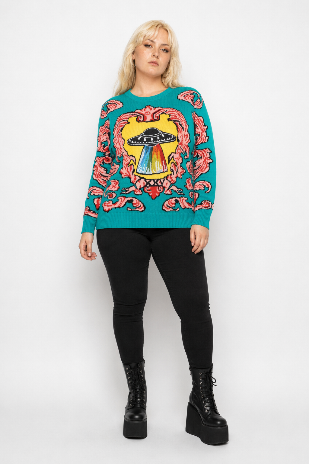 UFO Spaceship Inspired Knitted Crewneck Sweatshirt S