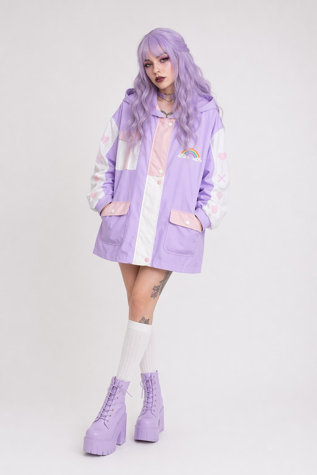 Pastel Windbreaker Coat in Candy Colors for Fairy-Kei Fashion Purple
