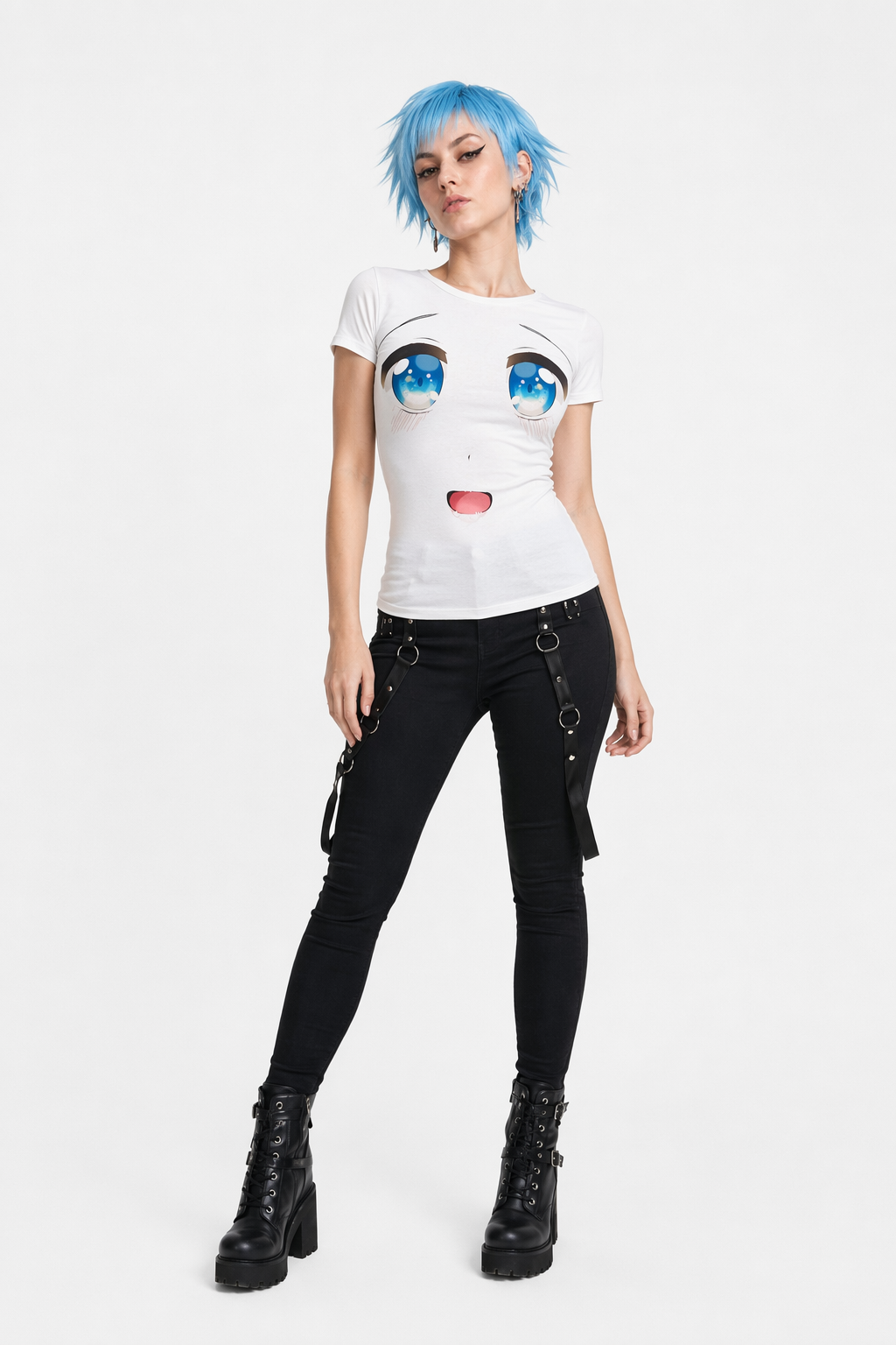 Kawaii Anime Face T-Shirts for a Comfy Classic Look Blue Innocent Eyes