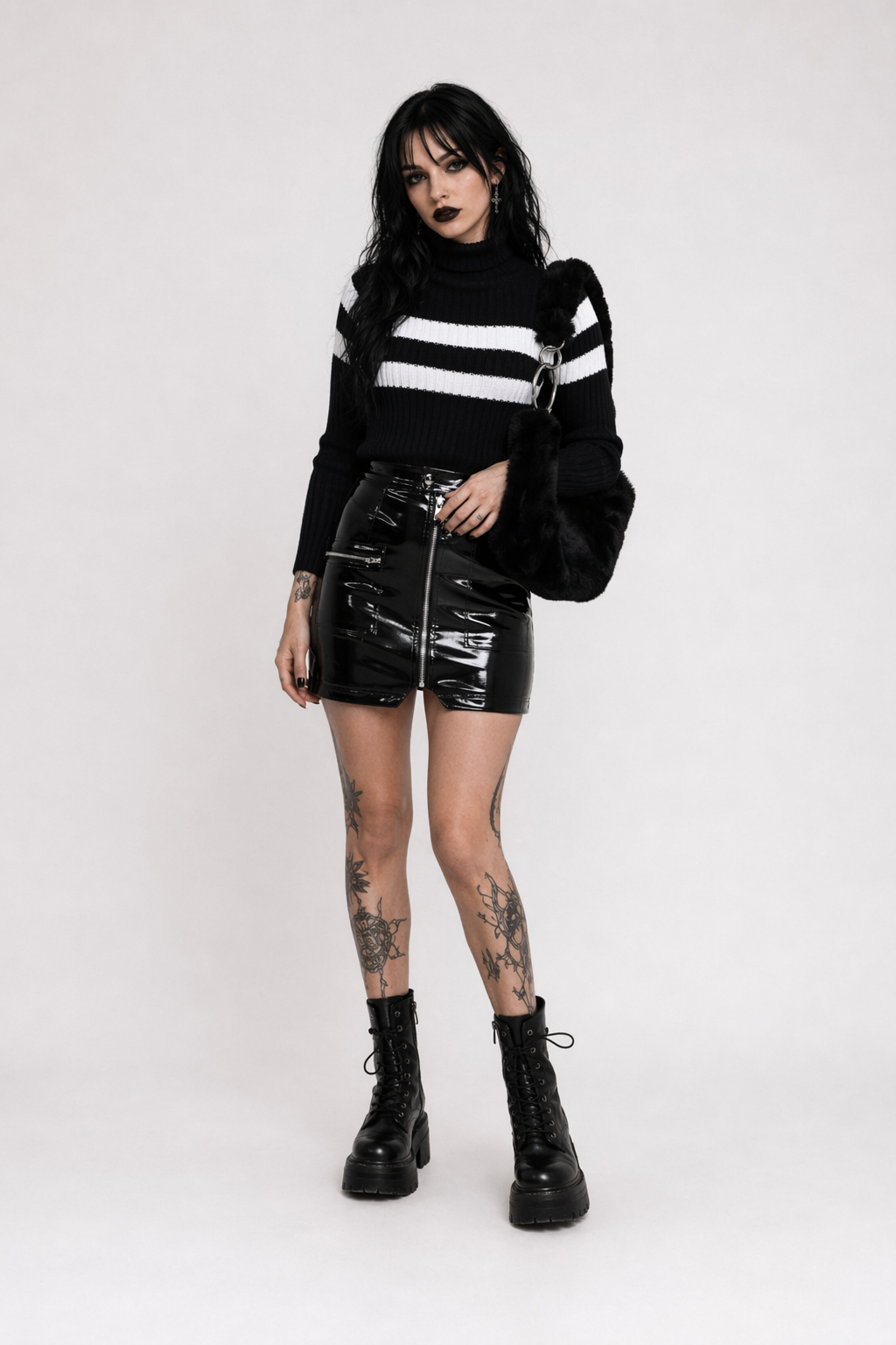 Cute Vinyl Latex Wet-Look Miniskirt for Fashion Vixens Black