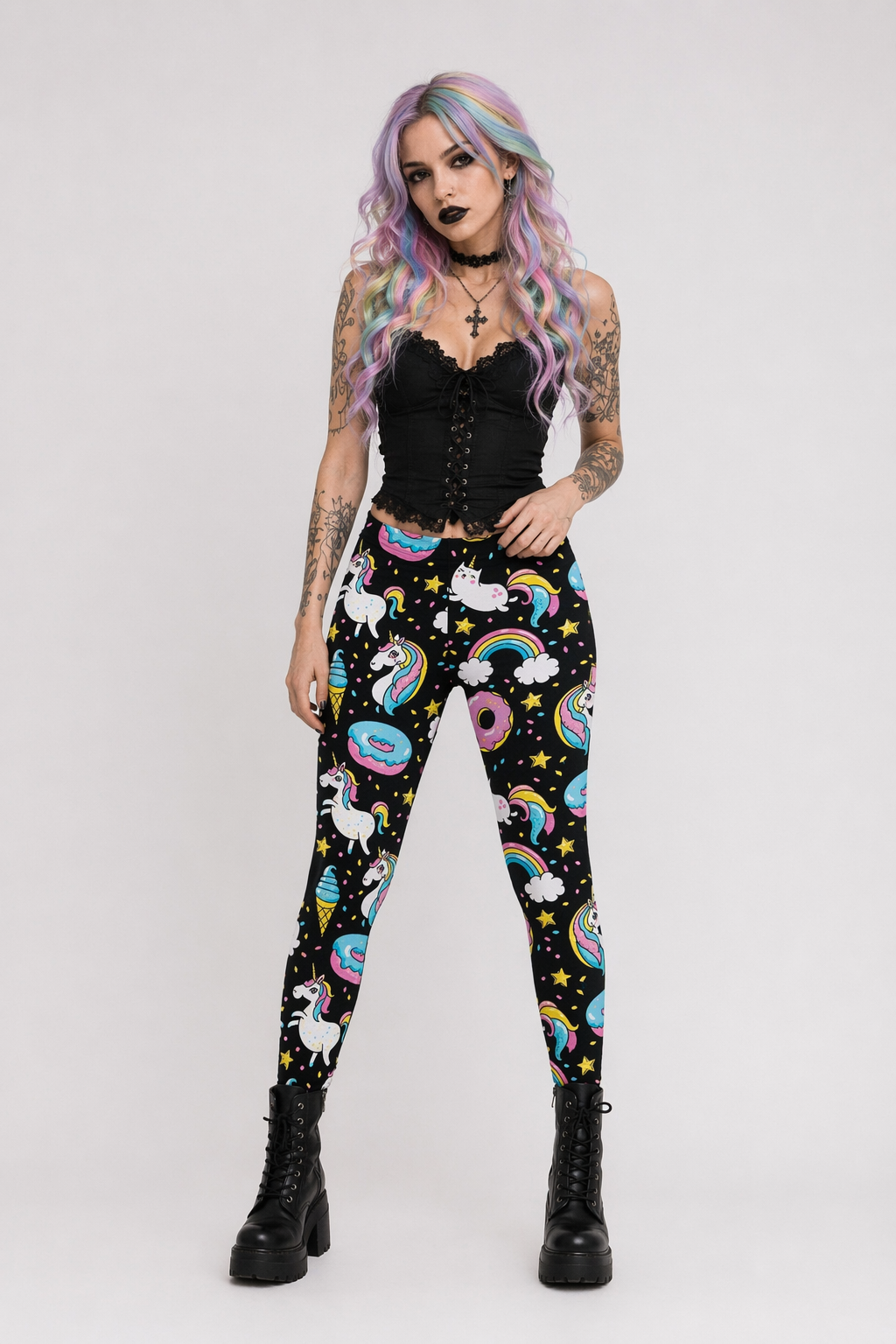 Unicorn Themed Plus Size Leggings in Vibrant Colors L
