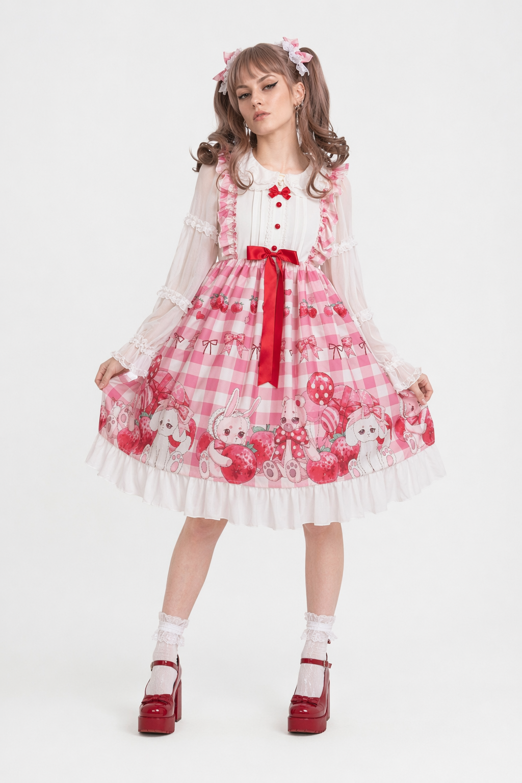 Red Bunny Rabbit Plaid Lolita Dress for Kawaii Princesses Default Title