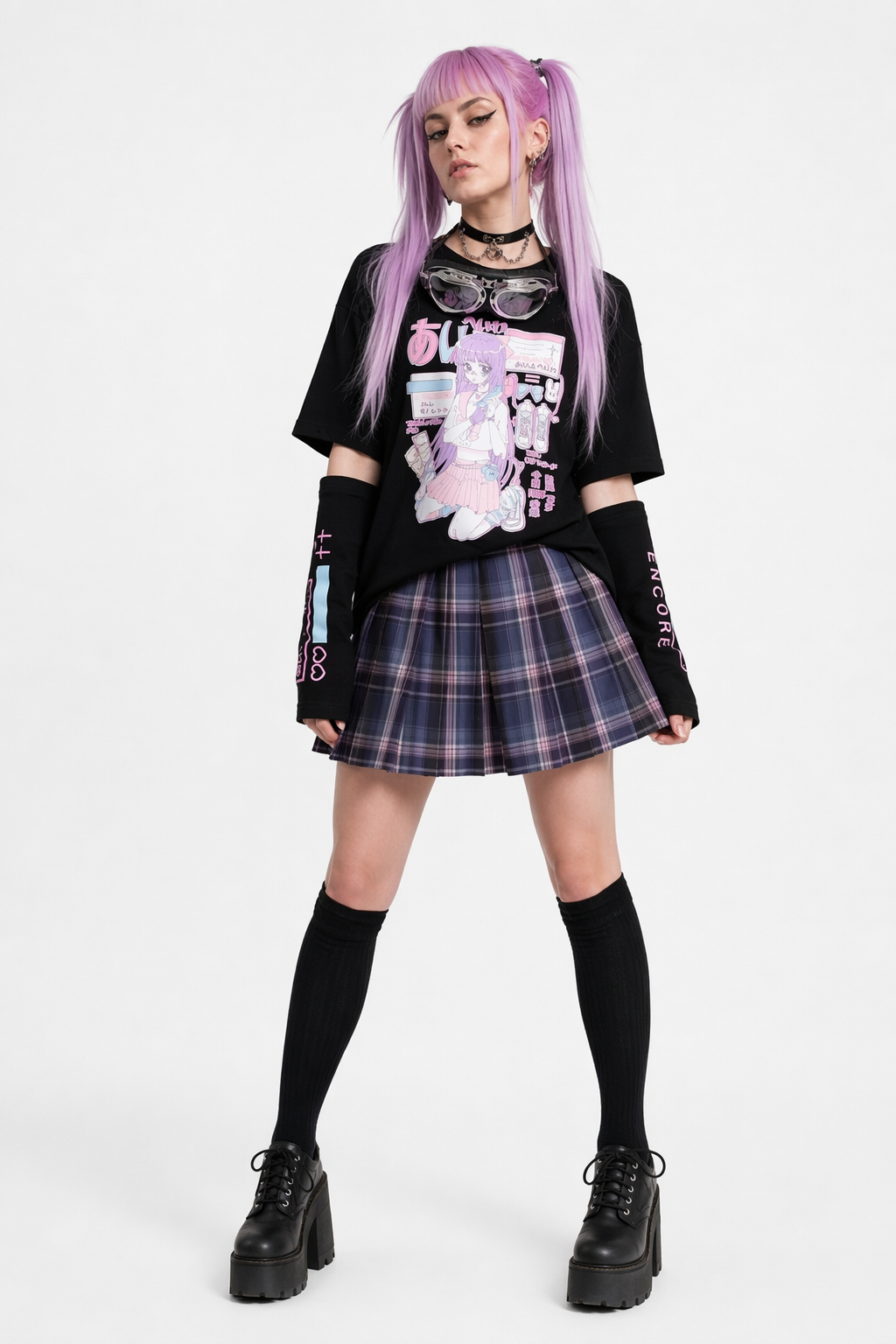 Pastel Goth Oversized E-Girl Crop Top with Stunning Artistic Details Black