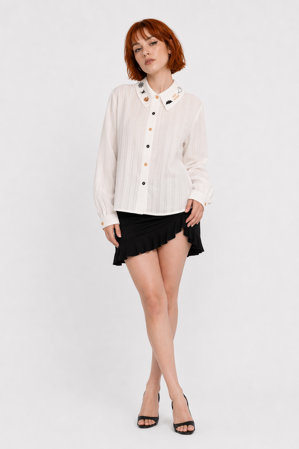 Halloween Inspired Collared Blouse Length 59cm for Year-Round Wear Default