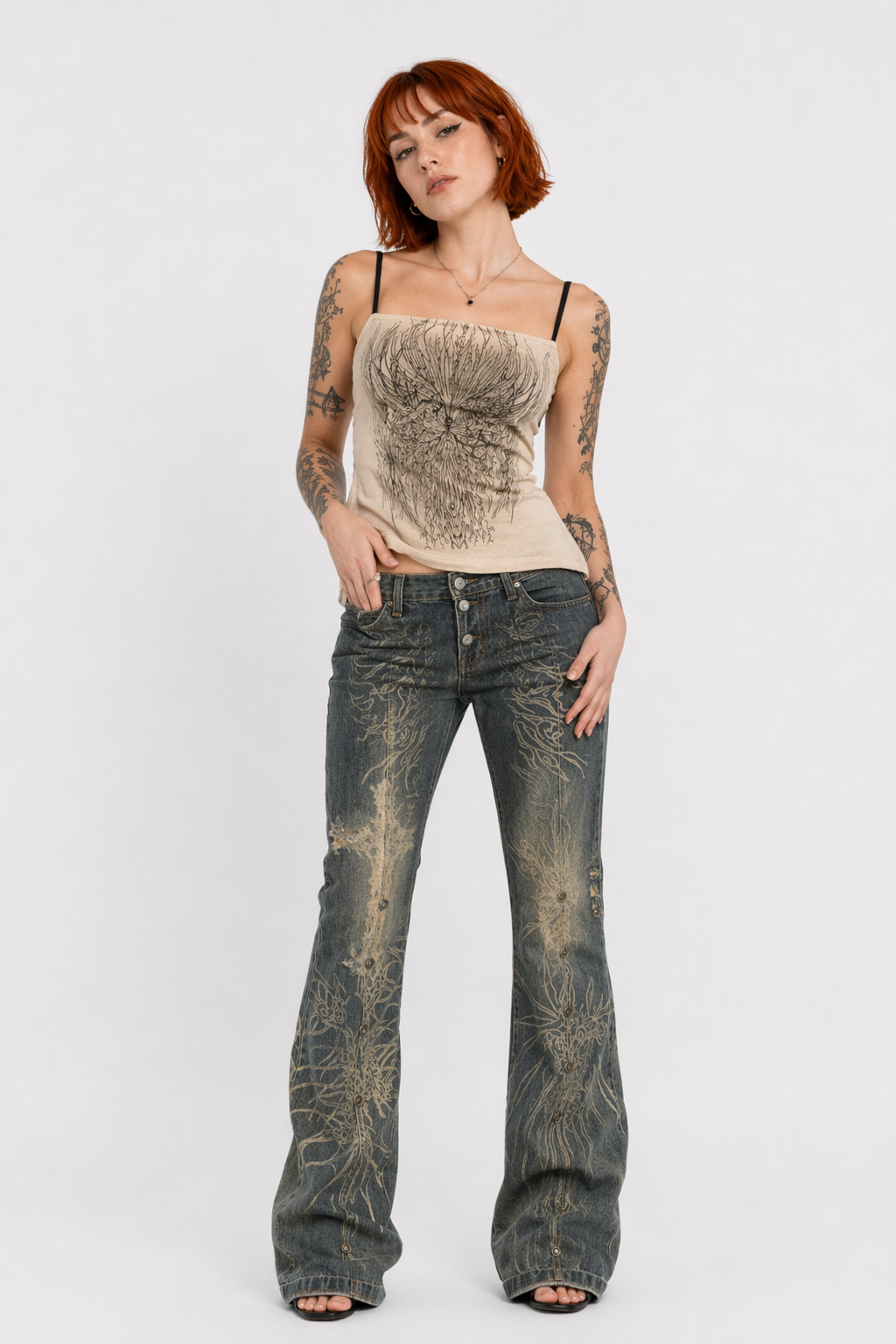 Distressed Y2K Grunge Flare Jeans for 90s Rebel Style Crosses