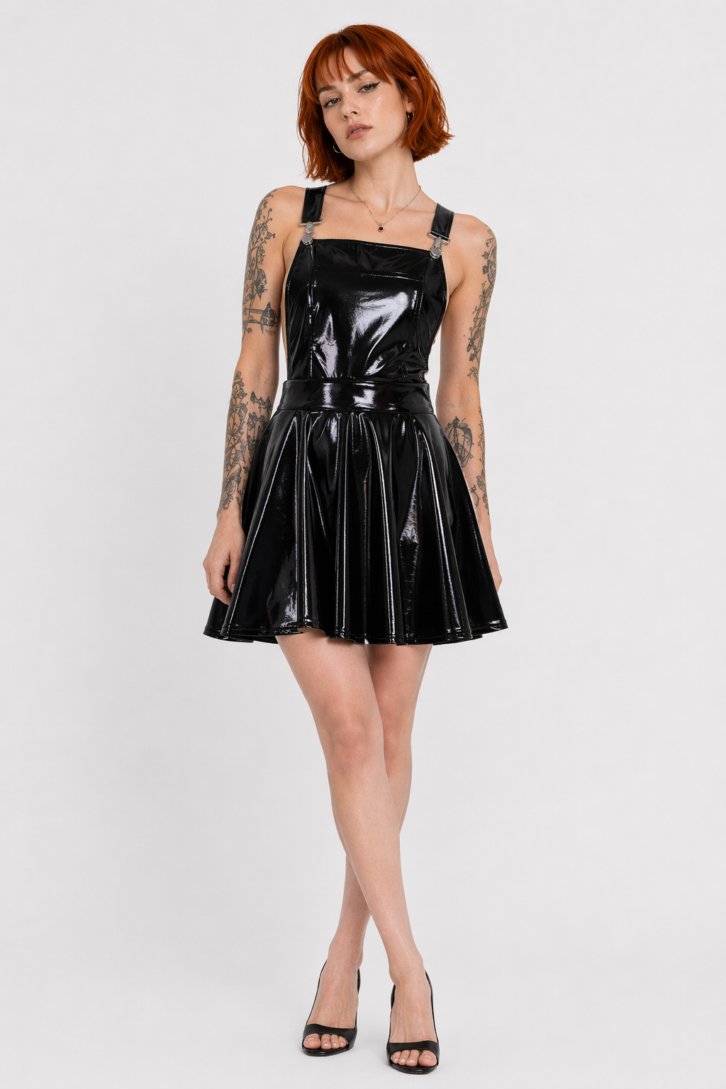 Holographic Suspender Overall Jumper Dress in New Condition Black