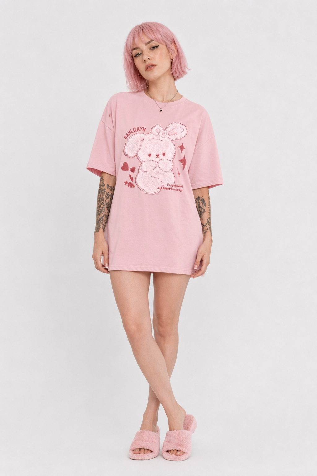 Pink Bunny Fluffy Tee for a Playful and Adorable Look Pink