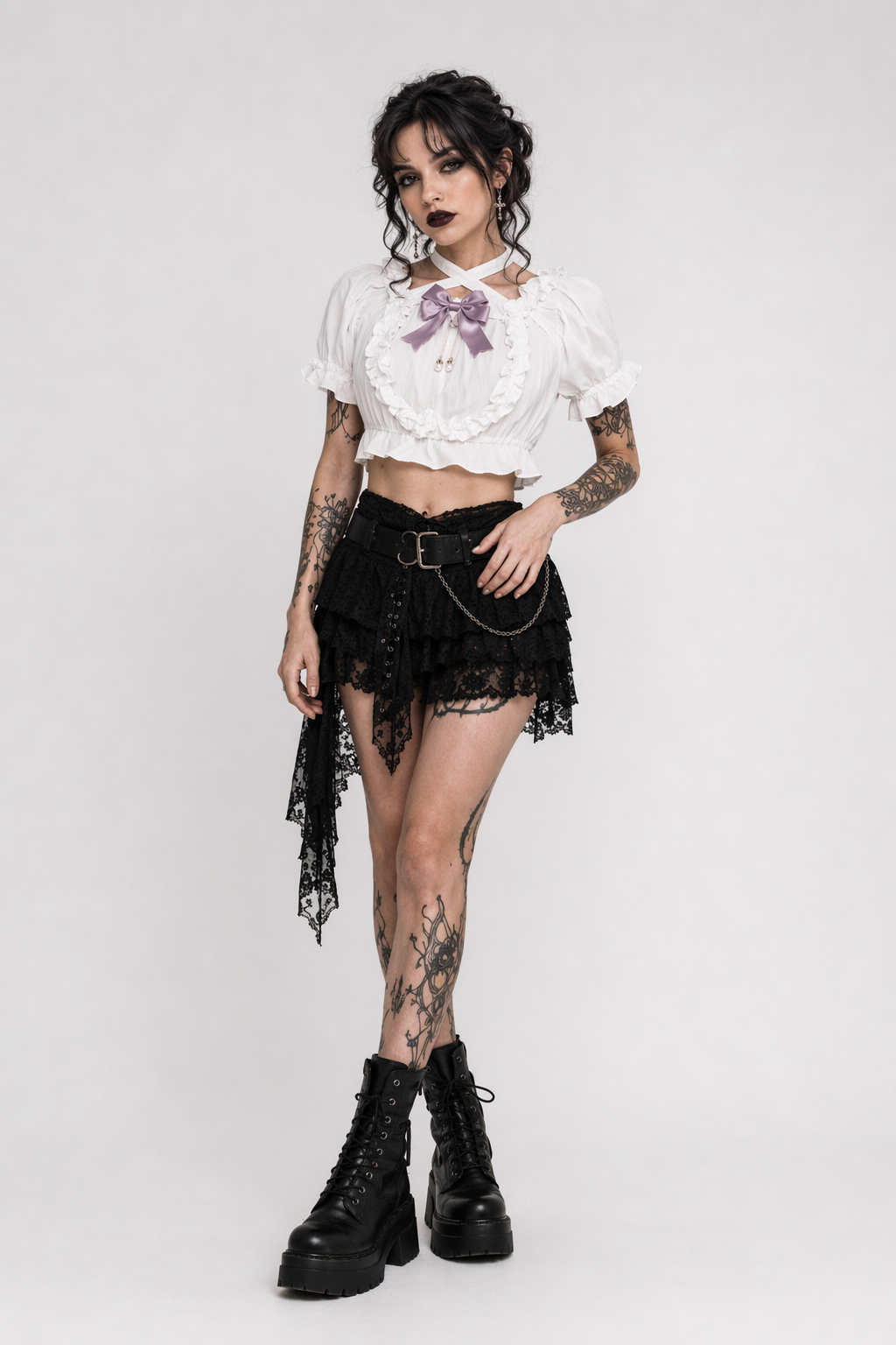 Victorian Era Regal Bow Cropped Blouse with Elegant Details White Blouse