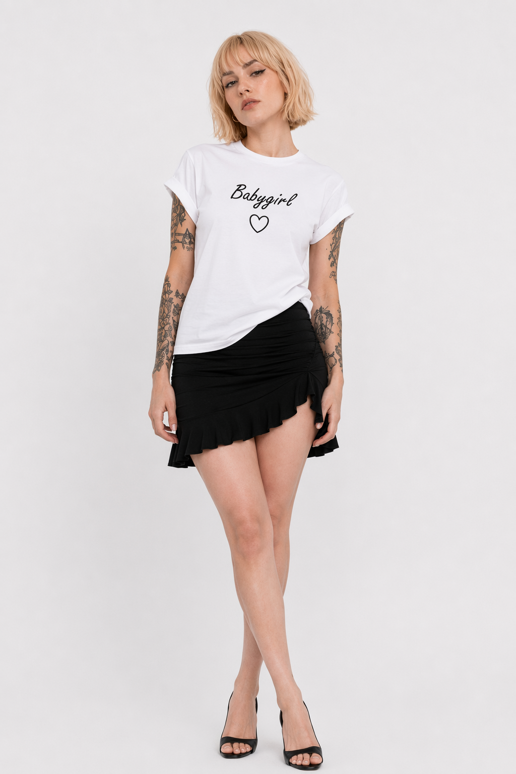 Black and White Baby Girl Tee with Heart Graphic White