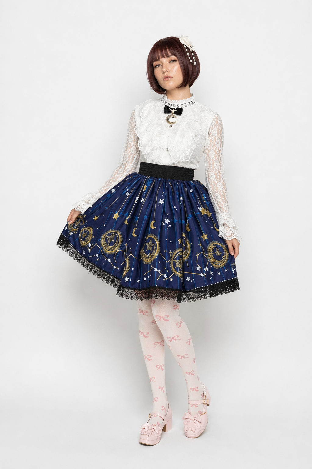 Gothic Lolita Steampunk Skirt with Ruffles and Constellation Print XL