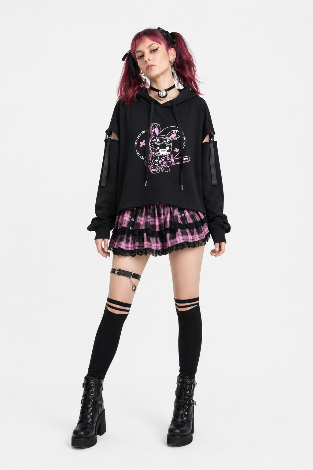 Pastel Goth I'll End You Chainsaw Bunny Hoodie for Year-Round Wear M