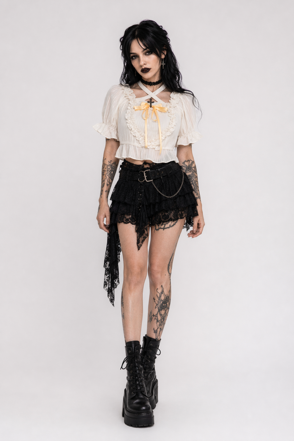 Victorian Era Regal Bow Cropped Blouse with Elegant Details Ivory Blouse