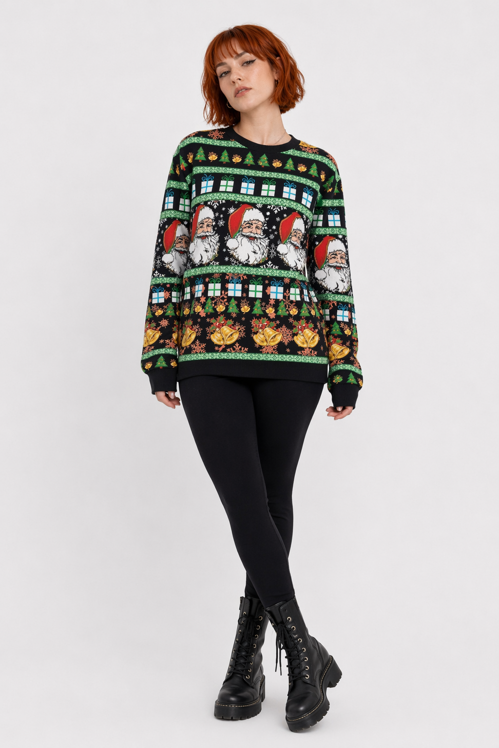 Cozy Christmas Crewneck Sweaters for Holiday Cheer Dark Green Santa