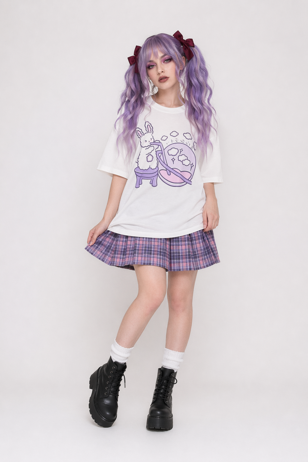 Pastel Goth Galaxy-Inspired Tee 100% Cotton 25 Inch 64 Cm White