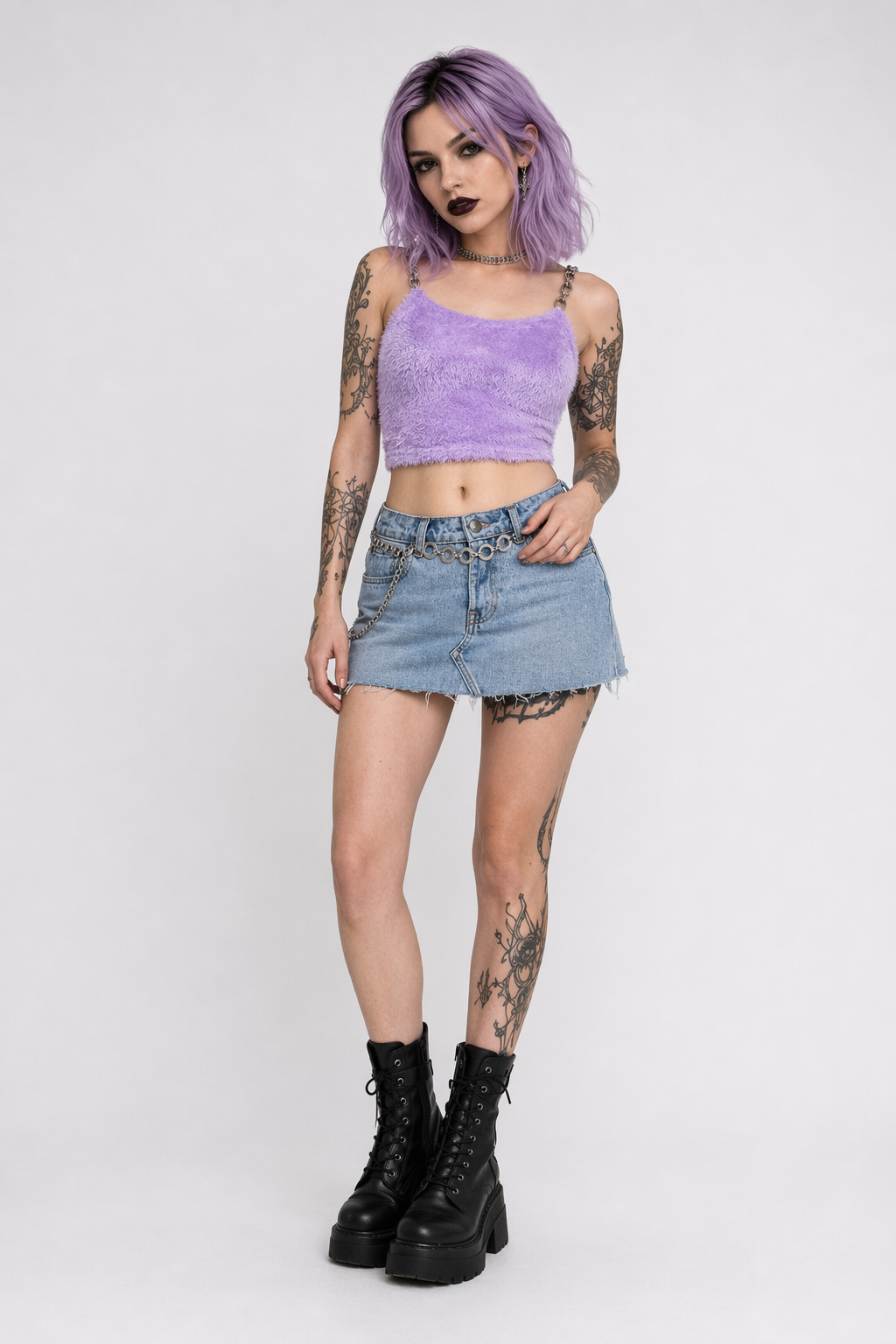 Adorable Purple Faux Fur Crop Top for Cozy Princess Vibes M