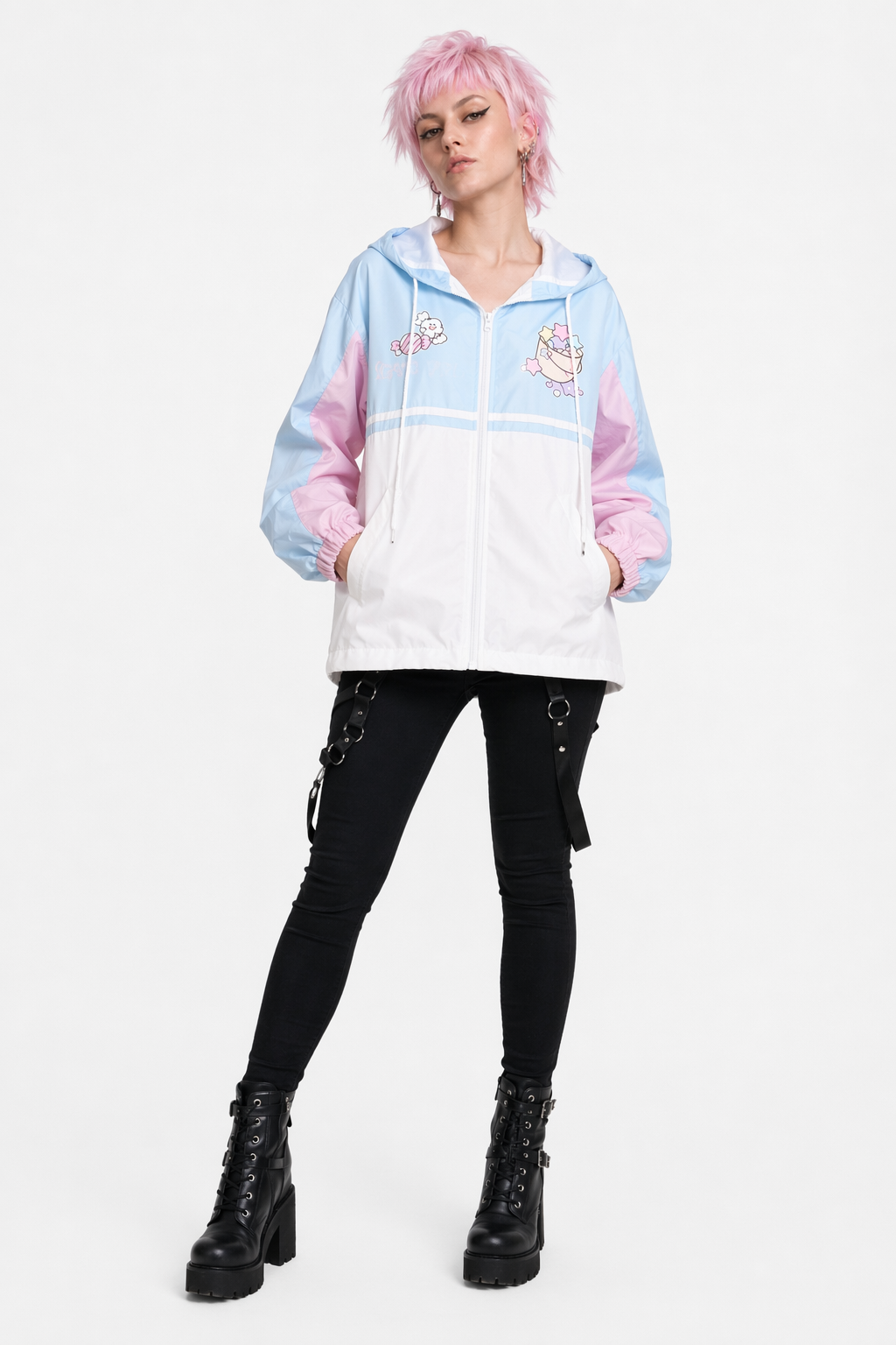 Pastel Love You Windbreaker Coat Inspired by Fairy Kei Fashion Blue