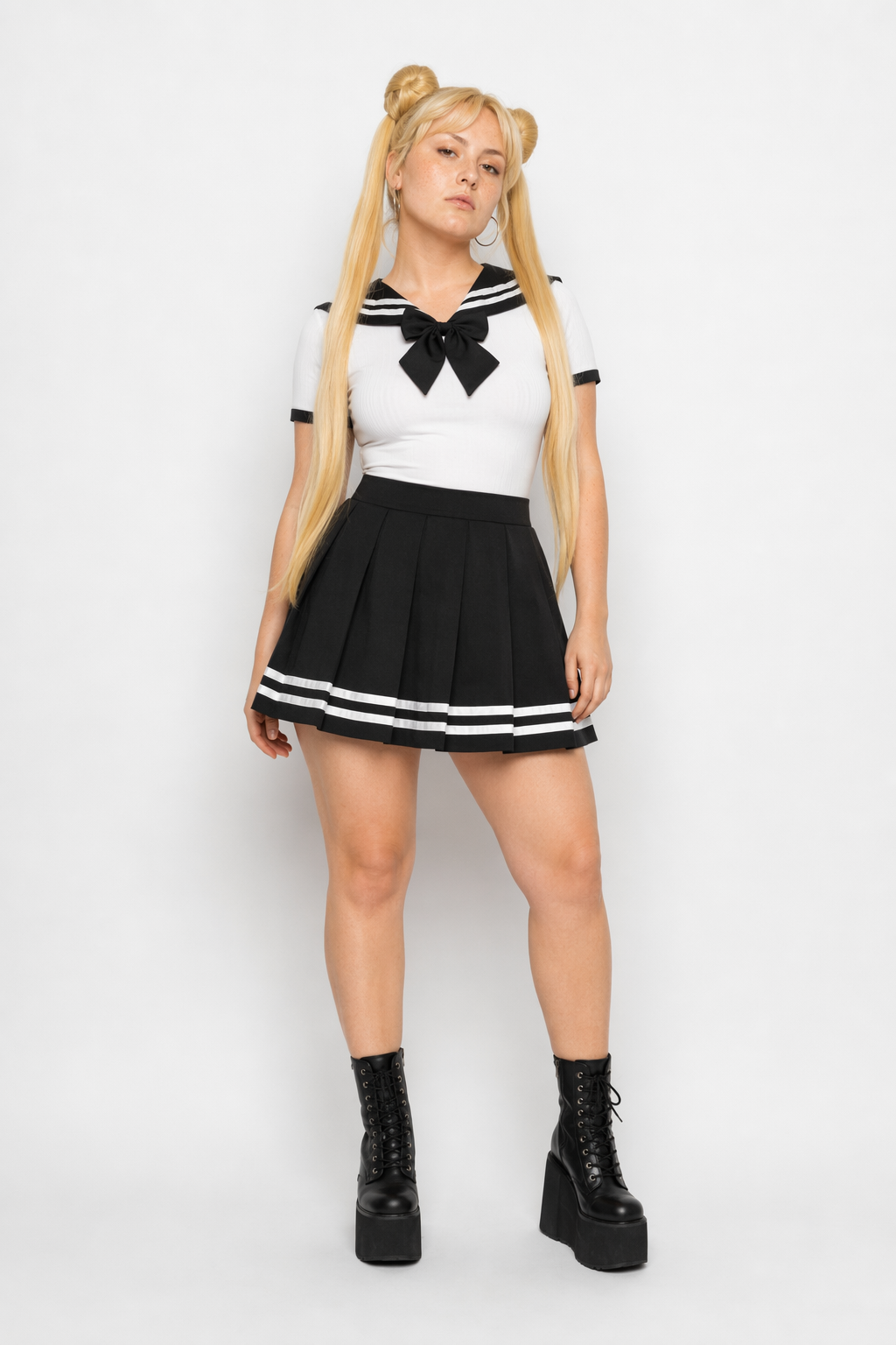 Sailor Scout Snap Crotch Onesie with Pleated School Girl Skirt Black