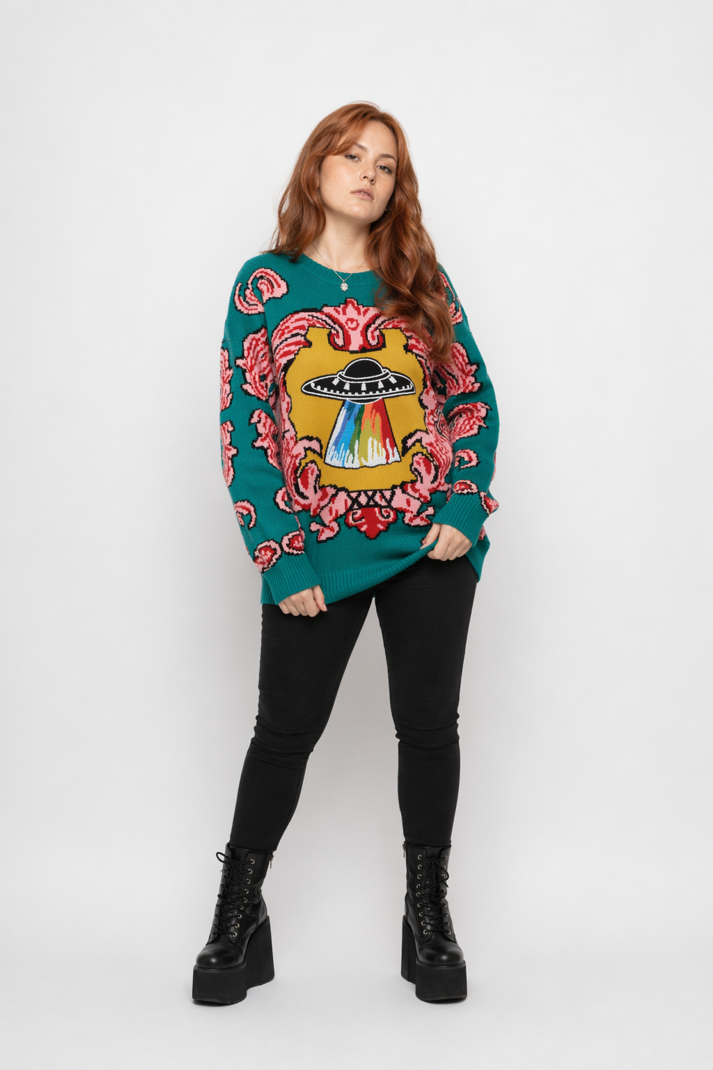 UFO Spaceship Inspired Knitted Crewneck Sweatshirt M