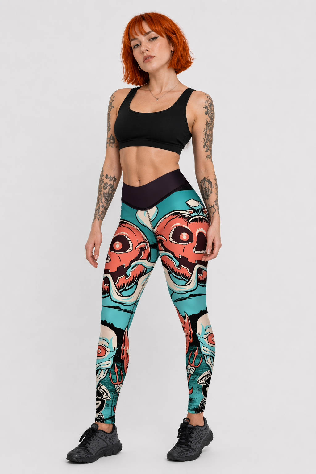 Screaming Pumpkin Printed Leggings for Halloween Enthusiasts L