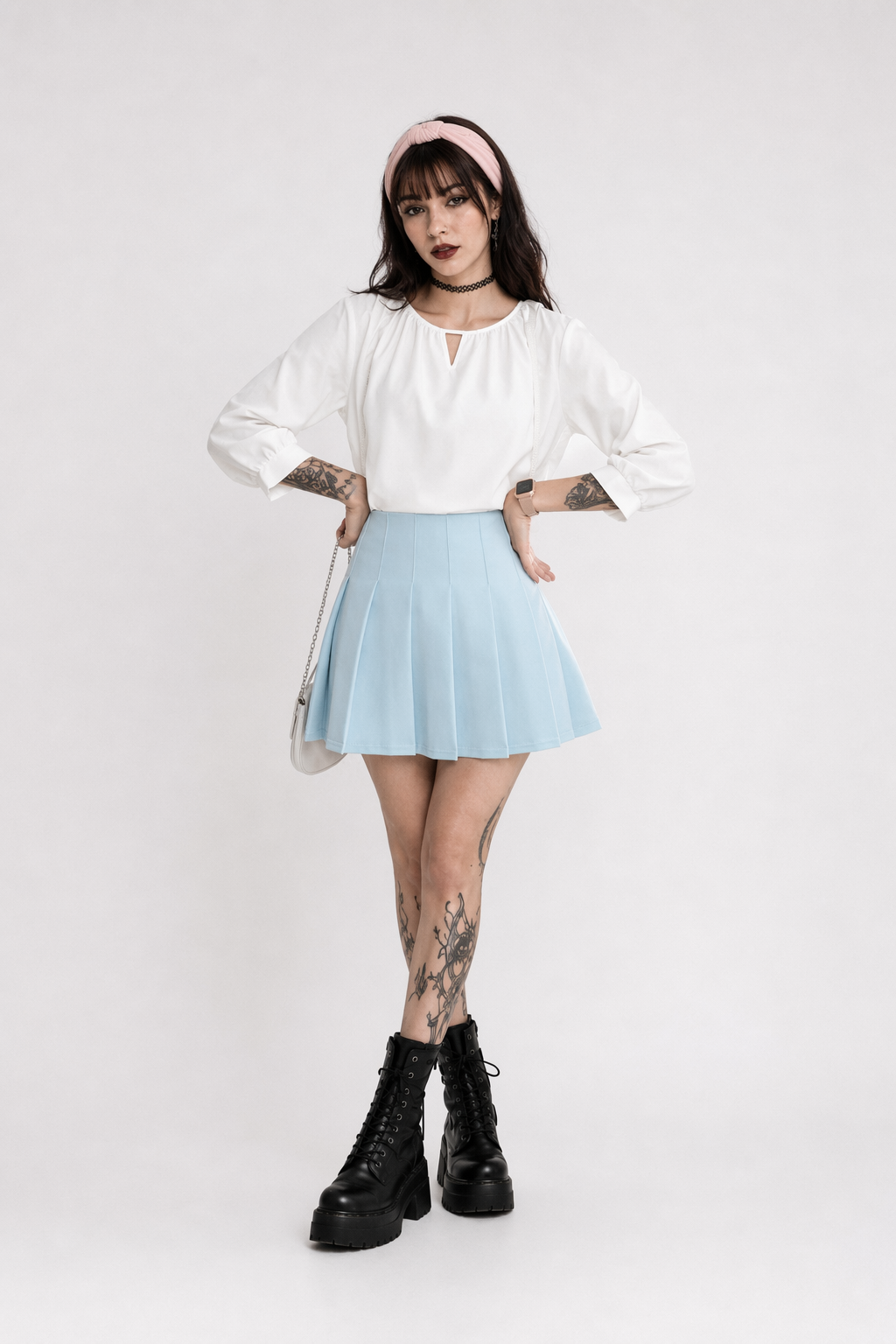 Pleated School Girl Skirt with Built-in Shorts for Chic Style Blue