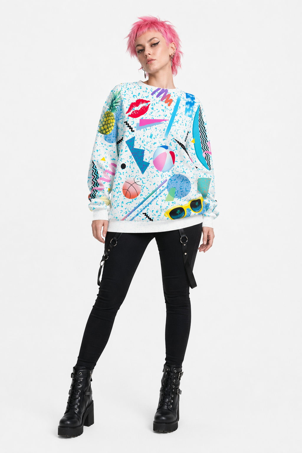 90s-Inspired Bold Crewneck Sweater for Unique Style Beach Ball