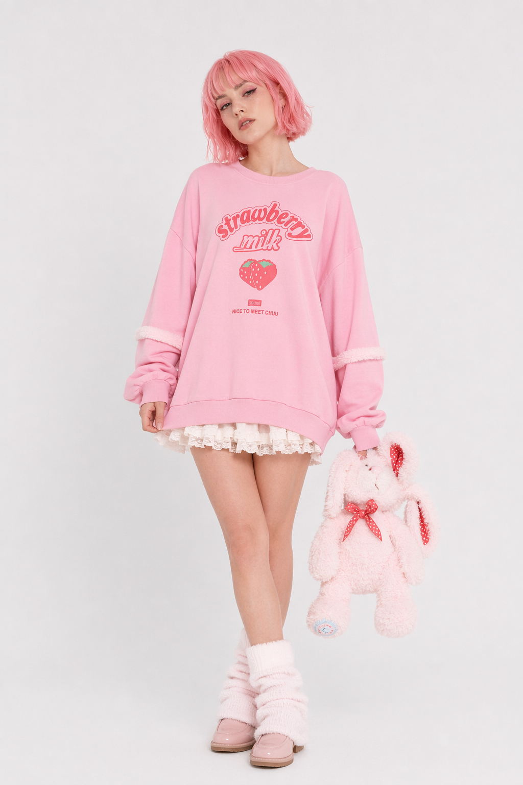 Strawberry Milk Inspired Long Sleeve Cozy Sweater XXXL