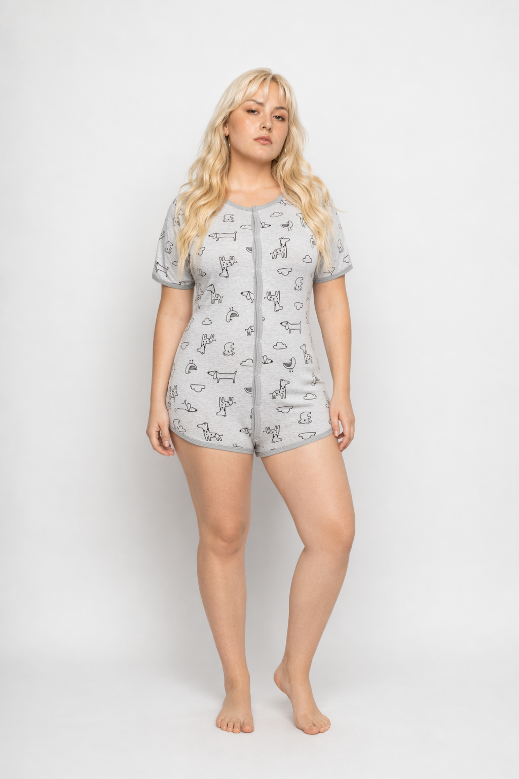 Adorable Animal Print Onesie in Soft Grey Now In Stock M
