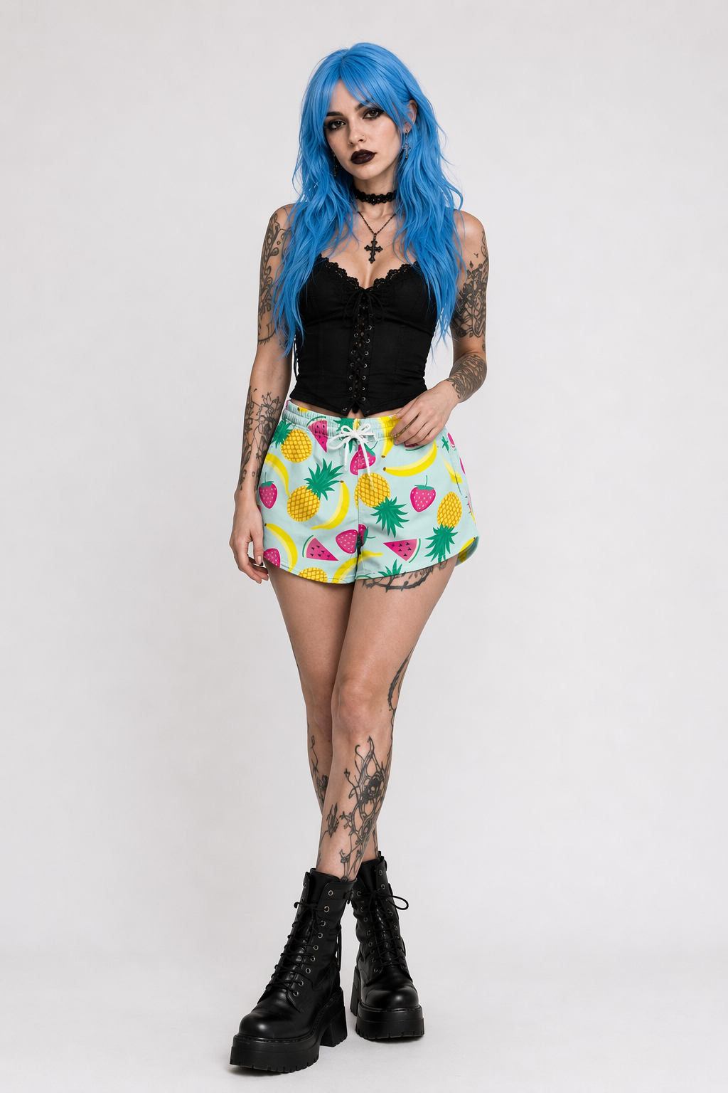 Blue Tropical Fruit Shorts for Summer Fun and Activities M