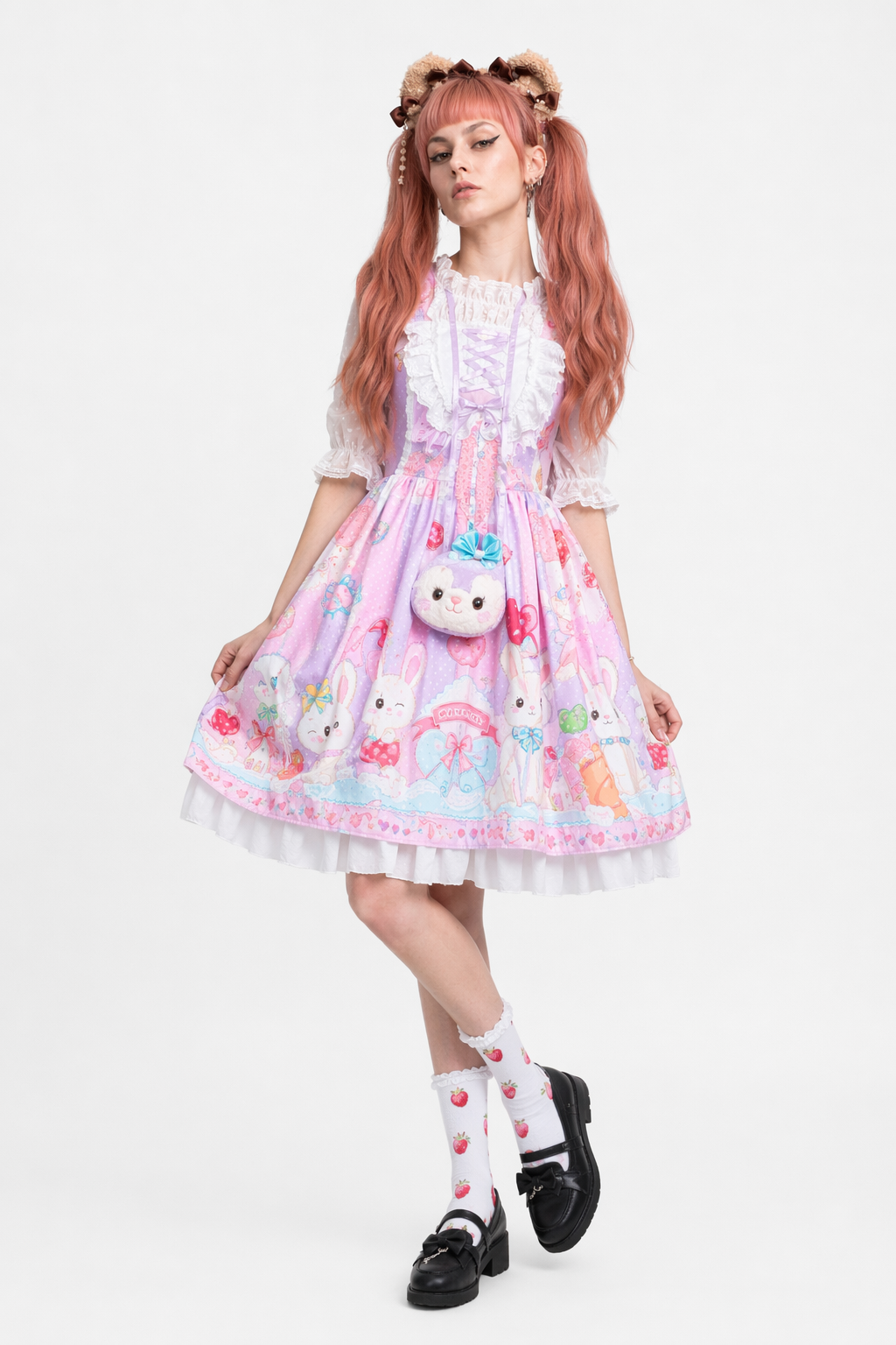 Red Bunny Parade Traditional JSK Lolita Dress for Girly Girls Pink