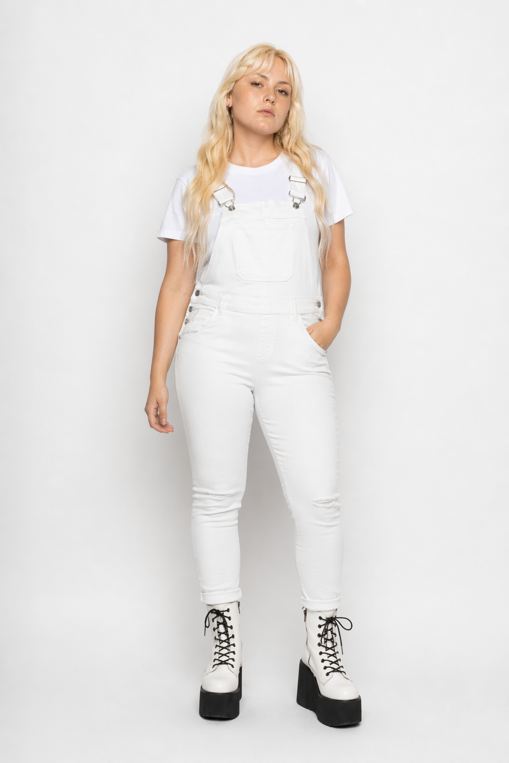 Cute Full Length Overalls in White or Black White