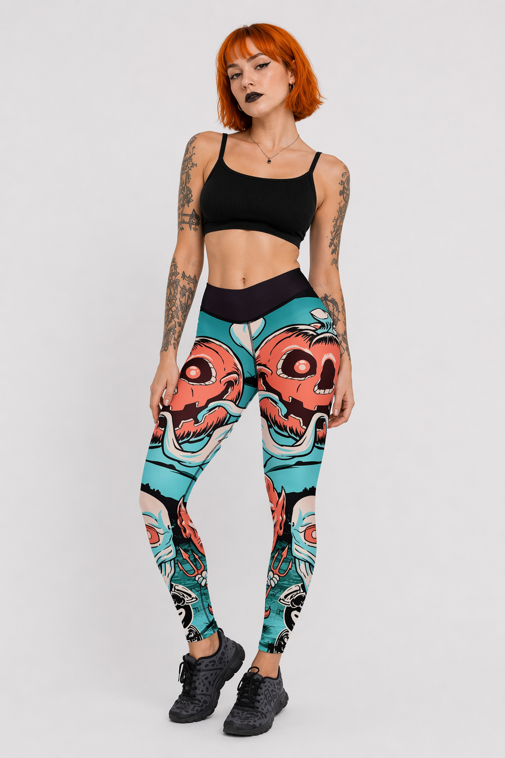 Screaming Pumpkin Printed Leggings for Halloween Enthusiasts S