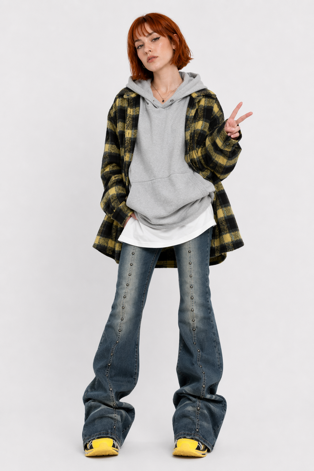 Distressed Y2K Grunge Flare Jeans for 90s Rebel Style Studs