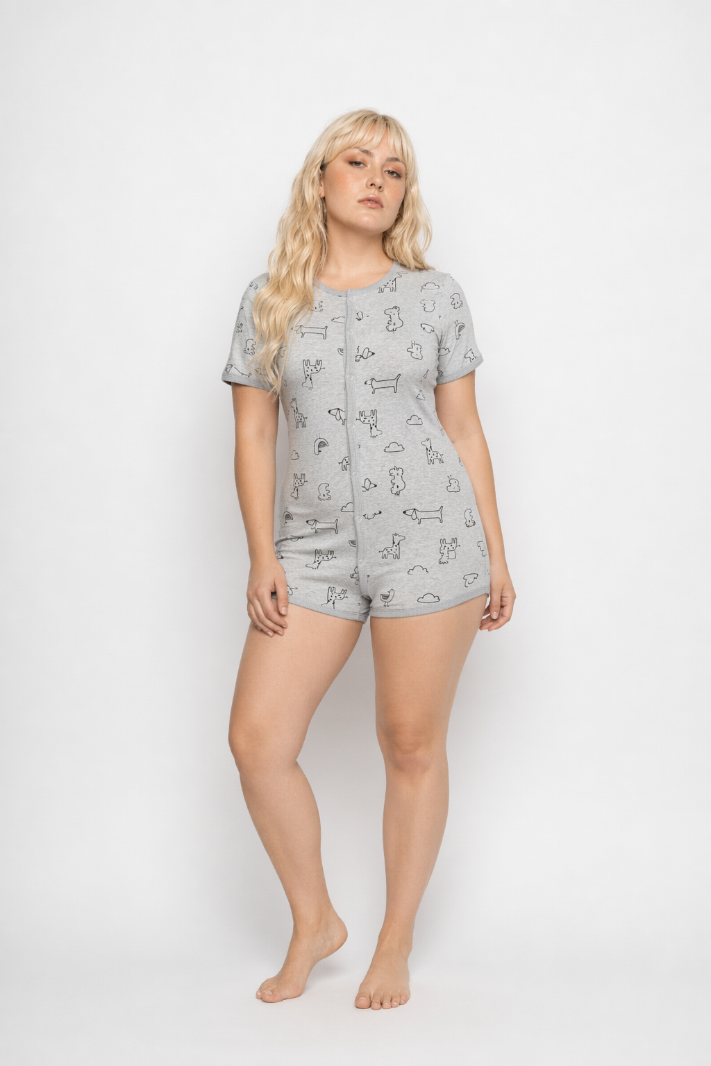 Adorable Animal Print Onesie in Soft Grey Now In Stock XXL