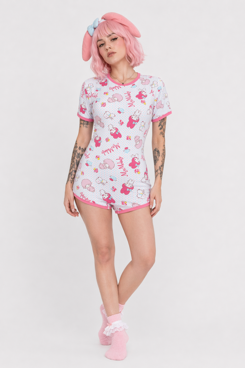 Pink My Melody Bunny Adult Onesie with Snap Crotch for Cozy Lounging XL