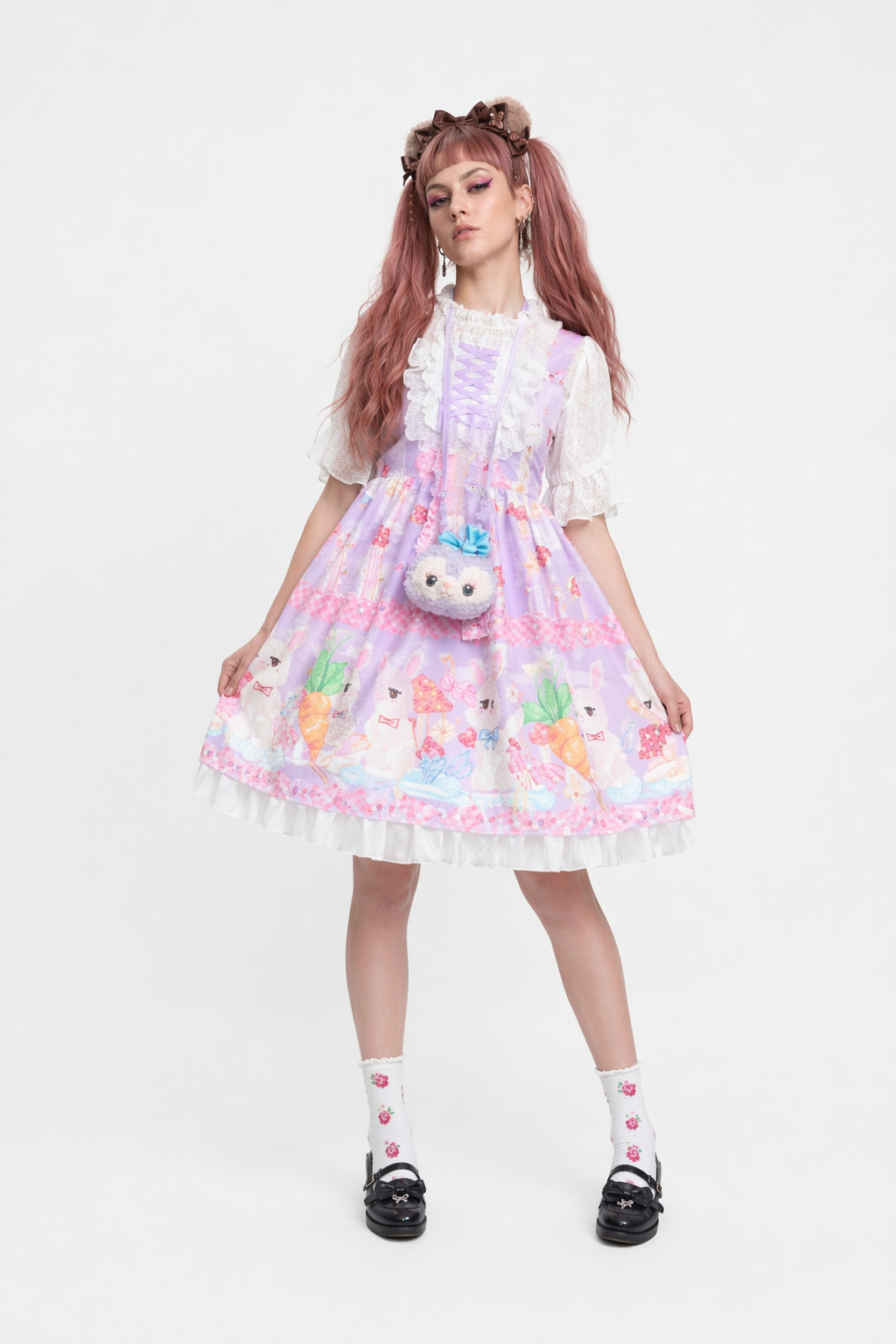 Red Bunny Parade Traditional JSK Lolita Dress for Girly Girls Purple