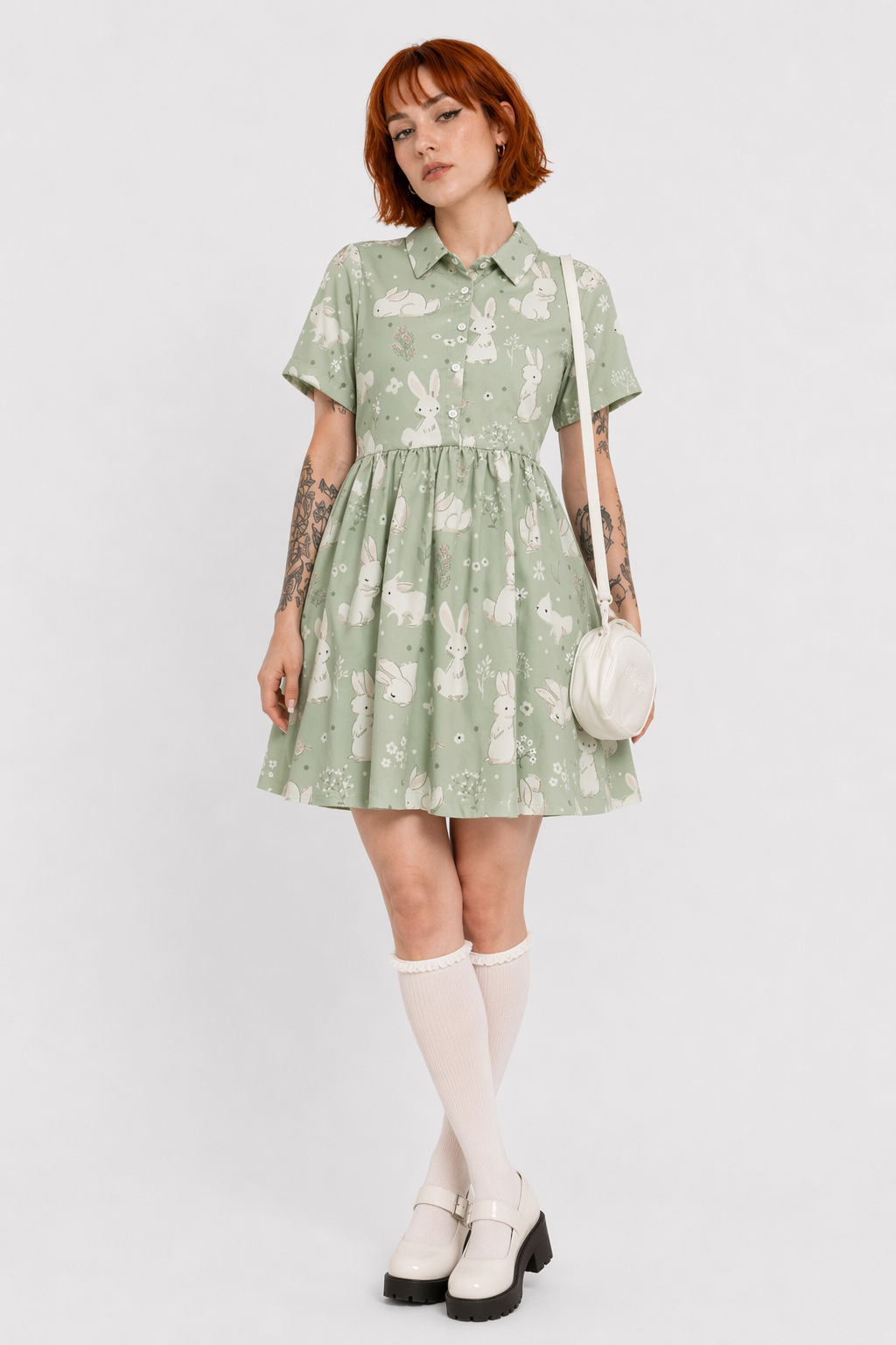 Kawaii Bunny Rabbit Patterned Lolita Dress for Princesses Green