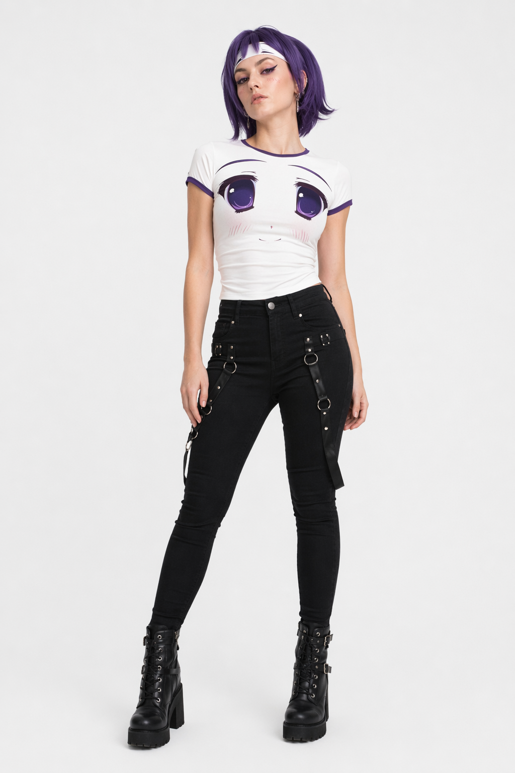Kawaii Anime Face T-Shirts for a Comfy Classic Look Purple Innocent Eyes