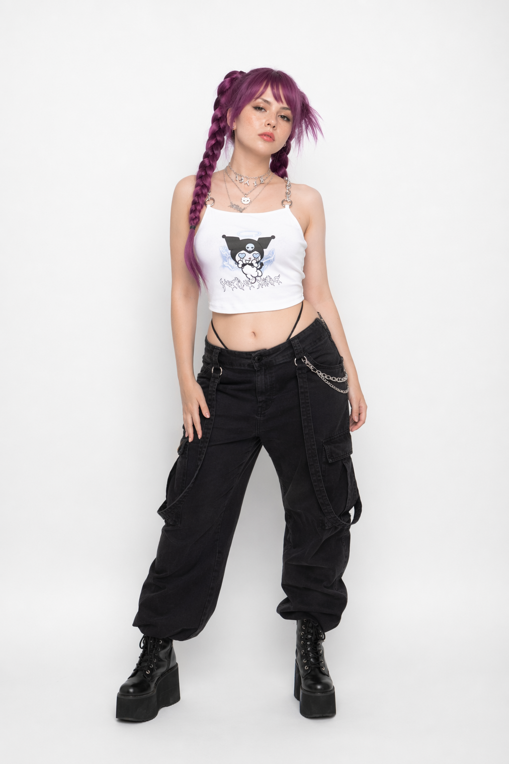 Baby Kuromi Crop Top with Chain Straps for Edgy Little Ones M