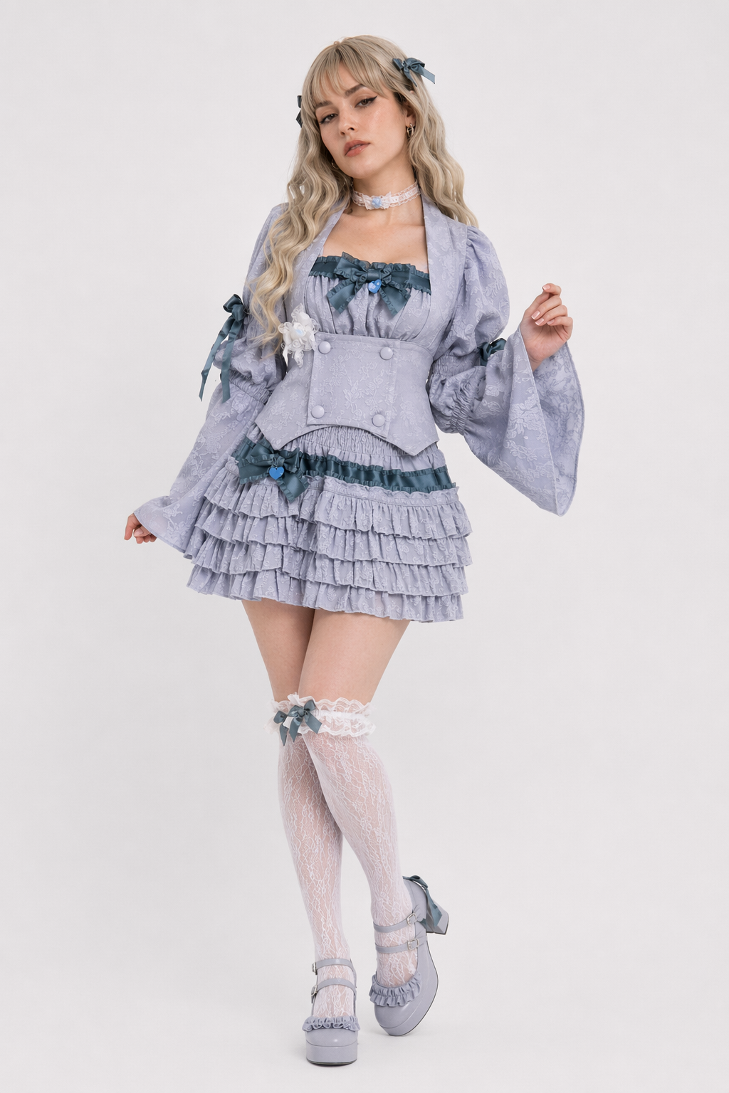 Enchanting Lace Cake Skirt in Classic Color Palette for a Dreamy Look Blue